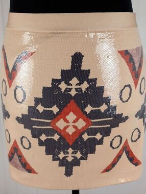 Chelsea & Violet Sequin Embellished Aztec Mini Skirt Tribal Boho Large